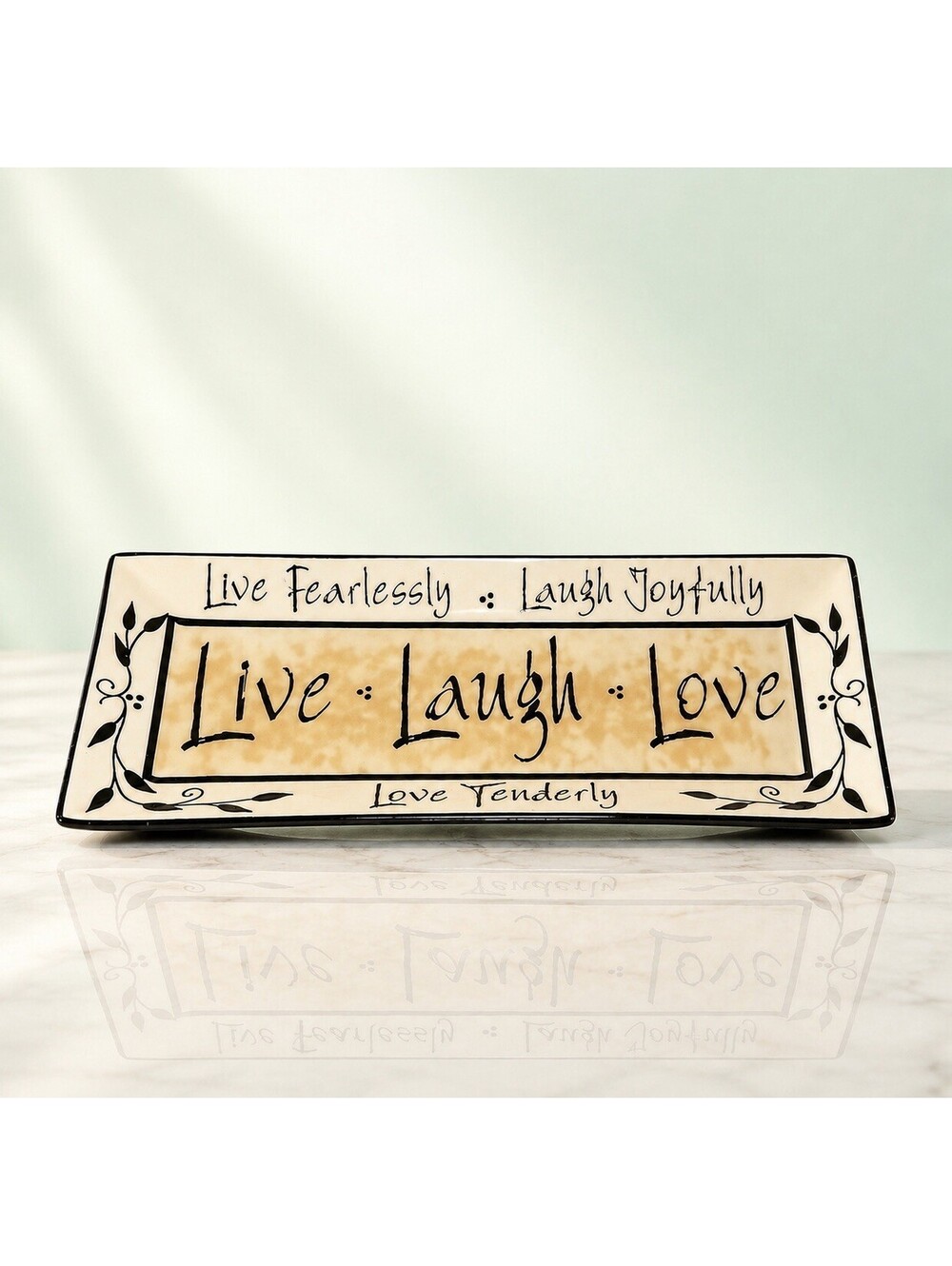 Carson Home Accents 2000s Live Laugh Love Ceramic Serving Tray, 14x5.5”